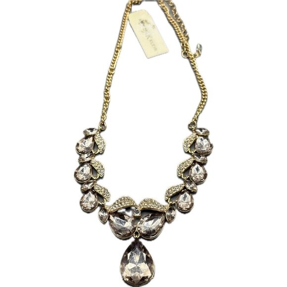 Anne Klein Graduated Pear Shaped Champagne Color Stones Pave Crystal Necklace - Picture 5 of 6